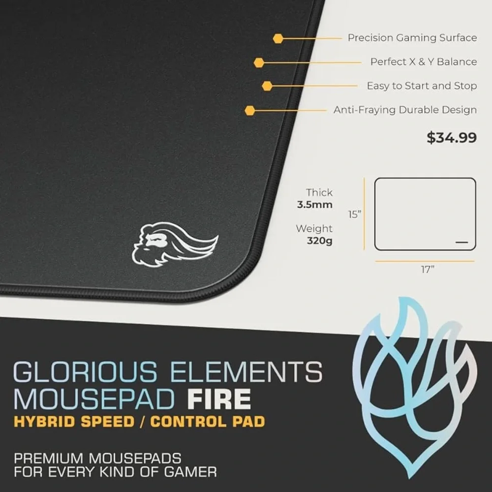 Glorious Elements Fire Mousepad XL 17” x 15” Extra Large Gaming Mouse Pad